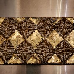 Vintage 1950's Clutch Purse Gold And Black 