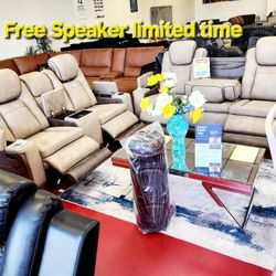 Promotion On Livingroom Furniture Power Reclining Sofa Sets With Free Speaker Limited Time 