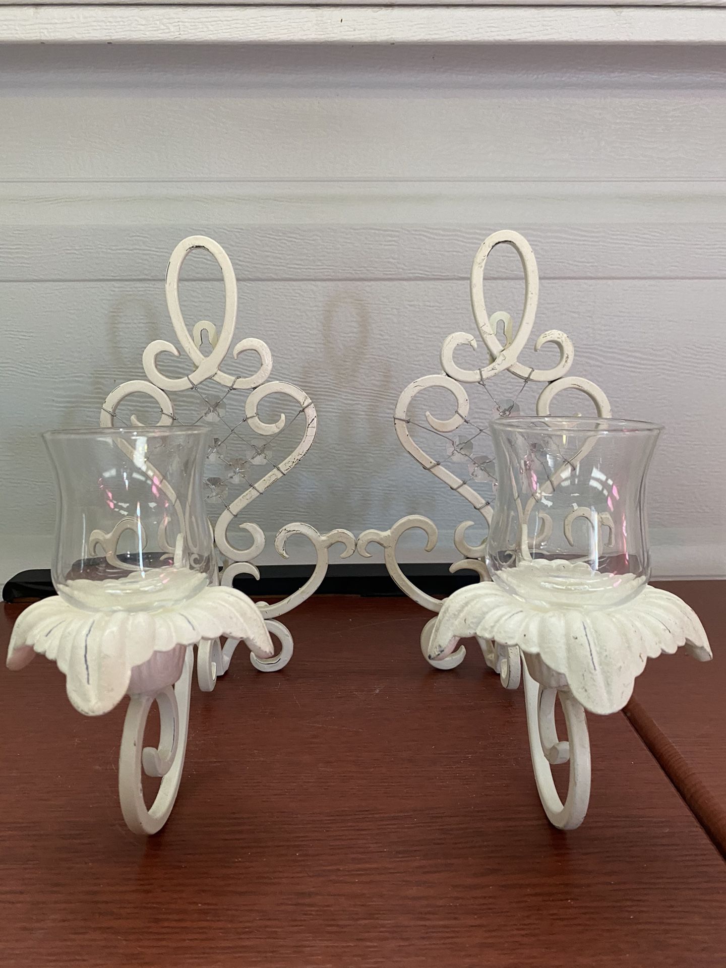White Partylite Candle Sconces