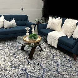 Navy Sofa & Love Seat Set- Midcentury