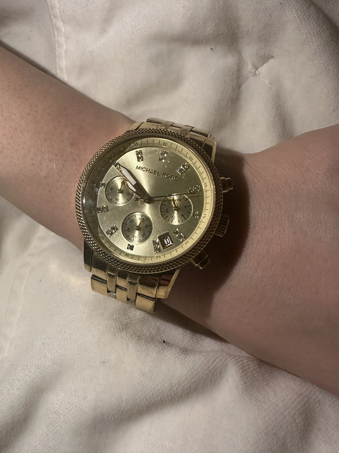 Michael Kors Gold Chronograph Watch with Crystal Markers