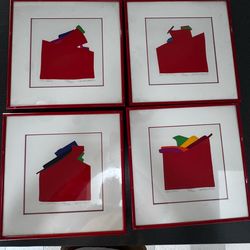 Modern Abstract Art Set (4) – Signed Limited Edition Serigraphs – Framed