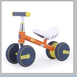 4-Wheel Baby Balance Bike (10–36 Months) – No Pedal, Quiet Ride, Orange