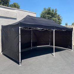 (NEW) $225  Heavy-Duty Black 10x20 FT Canopy with (4 Sidewalls) Ez Pop Up Outdoor Party Tent w/ Carry Bag