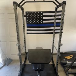 Power Rack + Adjustable Bench (With Attachments)