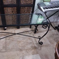 Glass And Metal Entry Table 17" Wide, 50" Long, And 28" Tall