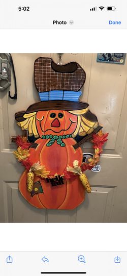Handmade Painted Wooden Scarecrow  On Hanger