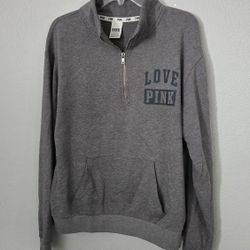 Victoria's Secret PINK Grey Half Zip Pullover Sweatshirt Top