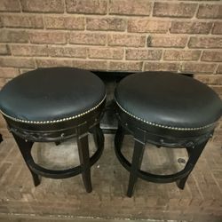 Black Leather Bar Stools – Wood Legs – Like New