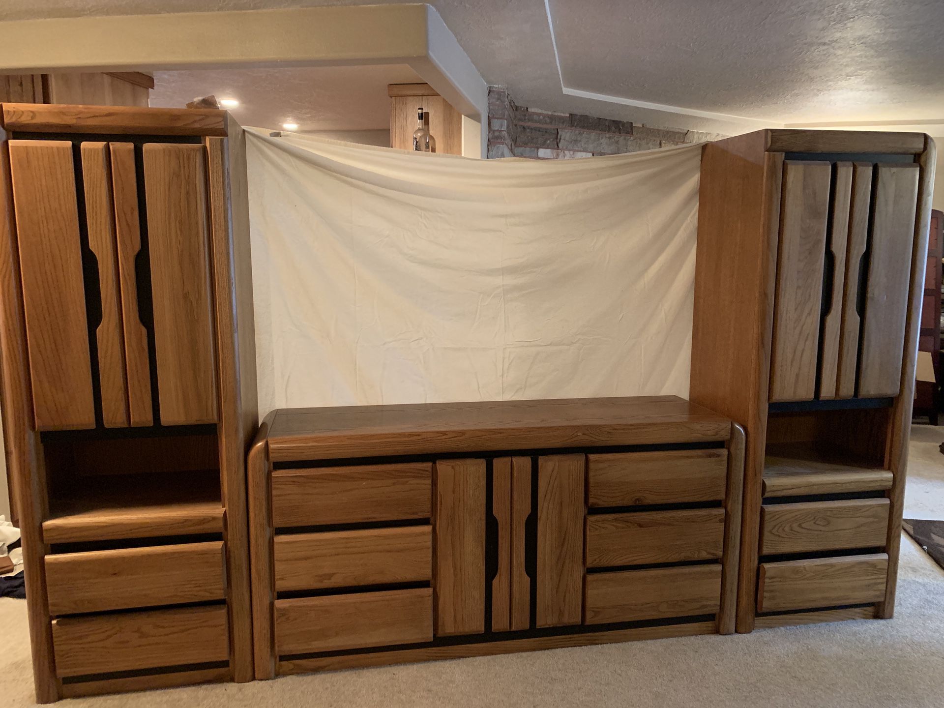 3-piece solid oak dresser and side cabinets.
