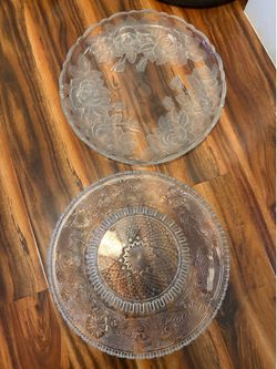 Two glass serving platters