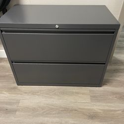 Gray metal filing cabinet