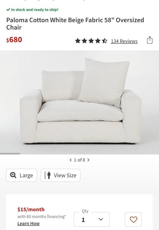 Oversized White Chair, Comfortable 
