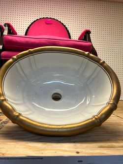 Oval Ceramic Vessel Sink Gold Rim