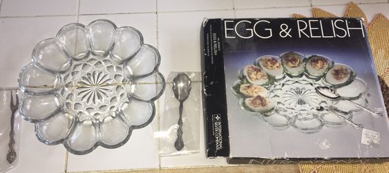 Glass silver egg and relish tray jewelry tray