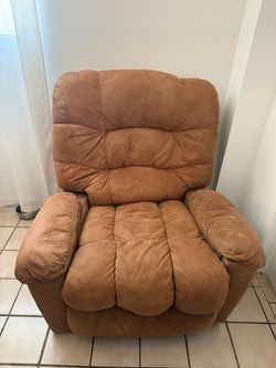 Lane Oversized Rocker Recliner w/ Hidden Storage + Cupholder – Caramel Brown + Gray Slipcover – $140