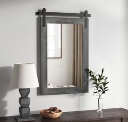 NEW Farmhouse Barn Door Wall Mirror - Rustic Gray (30" x 22")