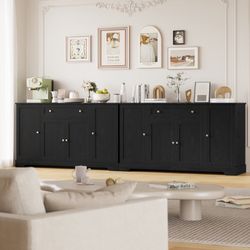 Set Of 2pcs Cabinet , 54'' Wide Large Drawer Sideboard,kitchen Sideboard, Black Color , Kitchen Storage Cabinet,buffet Sideboard 