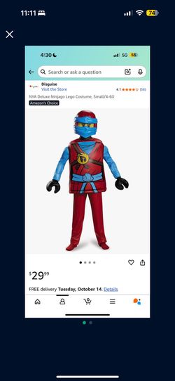 New Ninjago Costume Size 4-6 