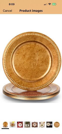 13" Vintage Gold Brown Charger Plate, Rustic Chargers for Dinner Plates, Elegant Table Setting Centerpieces Decor Bulk Wedding Christmas Thanksgiving 