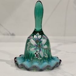  Fenton Art Glass Bell – Spruce Green, Hand-Painted, 4”
