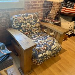 Wood Ranch Chair With Cushion Western Cowboy Print