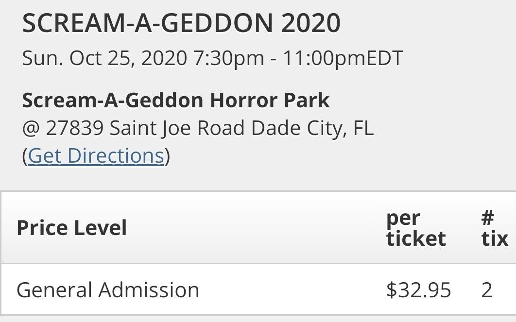 2 screamageddon tickets