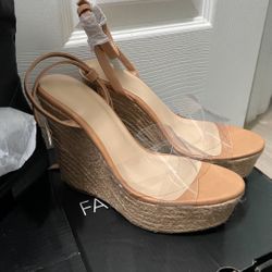 Clear brown wedge heels