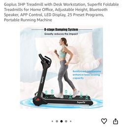 Goplus 3hp Foldable treadmill with desk rotation