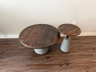 🪵 Designer Concrete + Wood Nesting Table Set — Coffee Table & Side Table