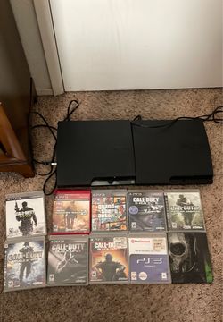 2 PS3 Slim Bundle with 2 Controllers and 10 Games