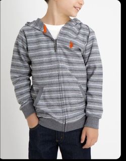 US Polo ASSN Stripe Hoodie Zip Up Sweater Sweatshirt Top Youth Boys Size S Small long sleeve shirt kids childrens
