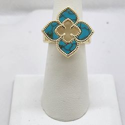 Brand New Blue Clover Brass Ring 