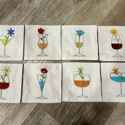 Crate & Barrel “Blossoms Up” Embroidered Cocktail Coasters (Set of 8)