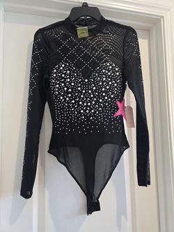 Black Sheer Body Suit With Rhinestones