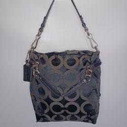 Coach 14147 Signature Op Art Brooke Sateen Hobo Shoulder Bag Purse/ MSRP $349