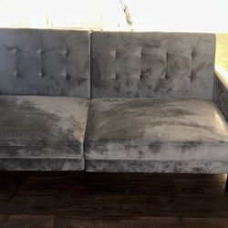 Grey Velvet Couch/ Futon