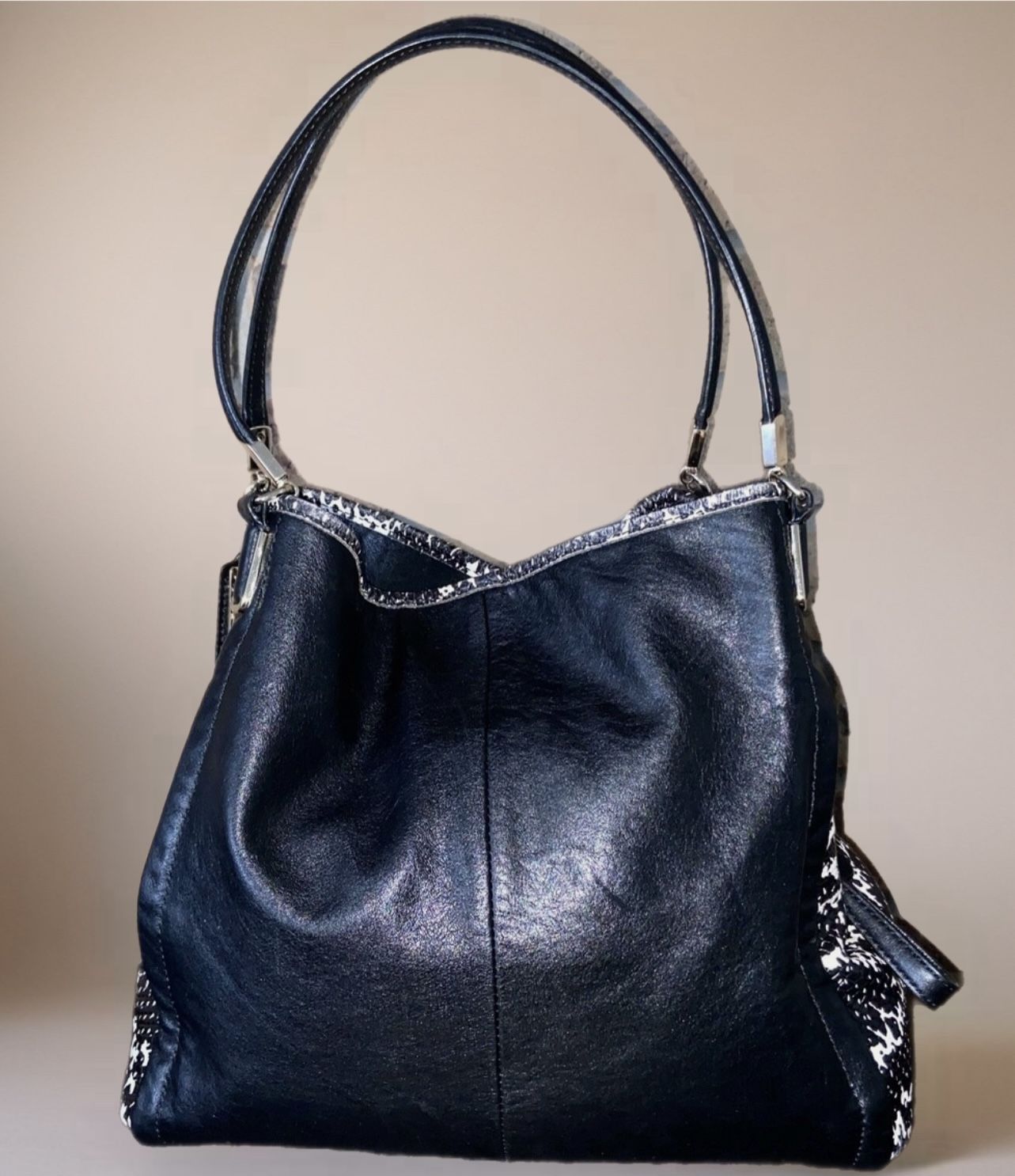 Coach Madison Shoulder Bag Two Tone Black/Python Exotic Leather 28604 GUC