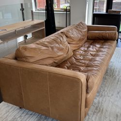 88" Tufted Leather Sofa - Charme Tan