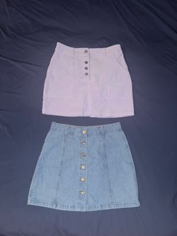 Denim and suede skirts