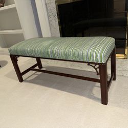 Elegant Vintage Traditional Chippendale Style Mahogany Frame Upholstered Bench