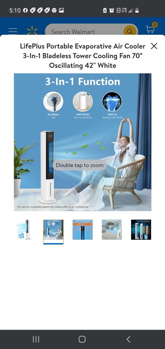 $100 LIFEPLUS (42) 3IN EVAPORATIVE AIR COOLER TOWER FAN