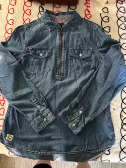 Denim Half-Zip Long Sleeve Shirt