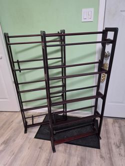 Pair of Tall Wooden CD/DVD Media Storage Racks - Dark Wood