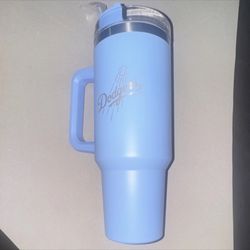 Dodgers Insulated Plastic Tumbler Light Blue With Handle and Lid Sports Baseball