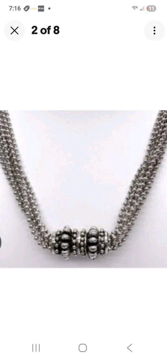 Ball Chain Silver Necklace Multistrand Front Snap Ethnic Boho Chunky 15 Inches