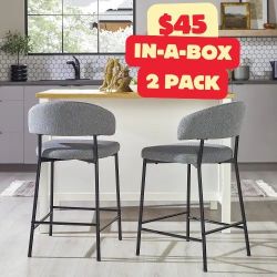 Set of 2, Walker Edison Alexis Charcoal Curved Back Counter Height Stool