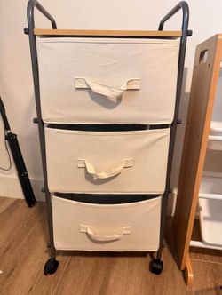 3-Drawer Rolling Storage Cart with Wood Top