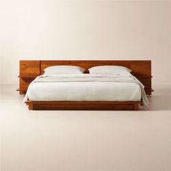 CB2 Andes Acacia Wood Platform King Bed With Nightstands