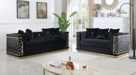 Black With Gold Glam Living Room Set Sofa And Loveseat 